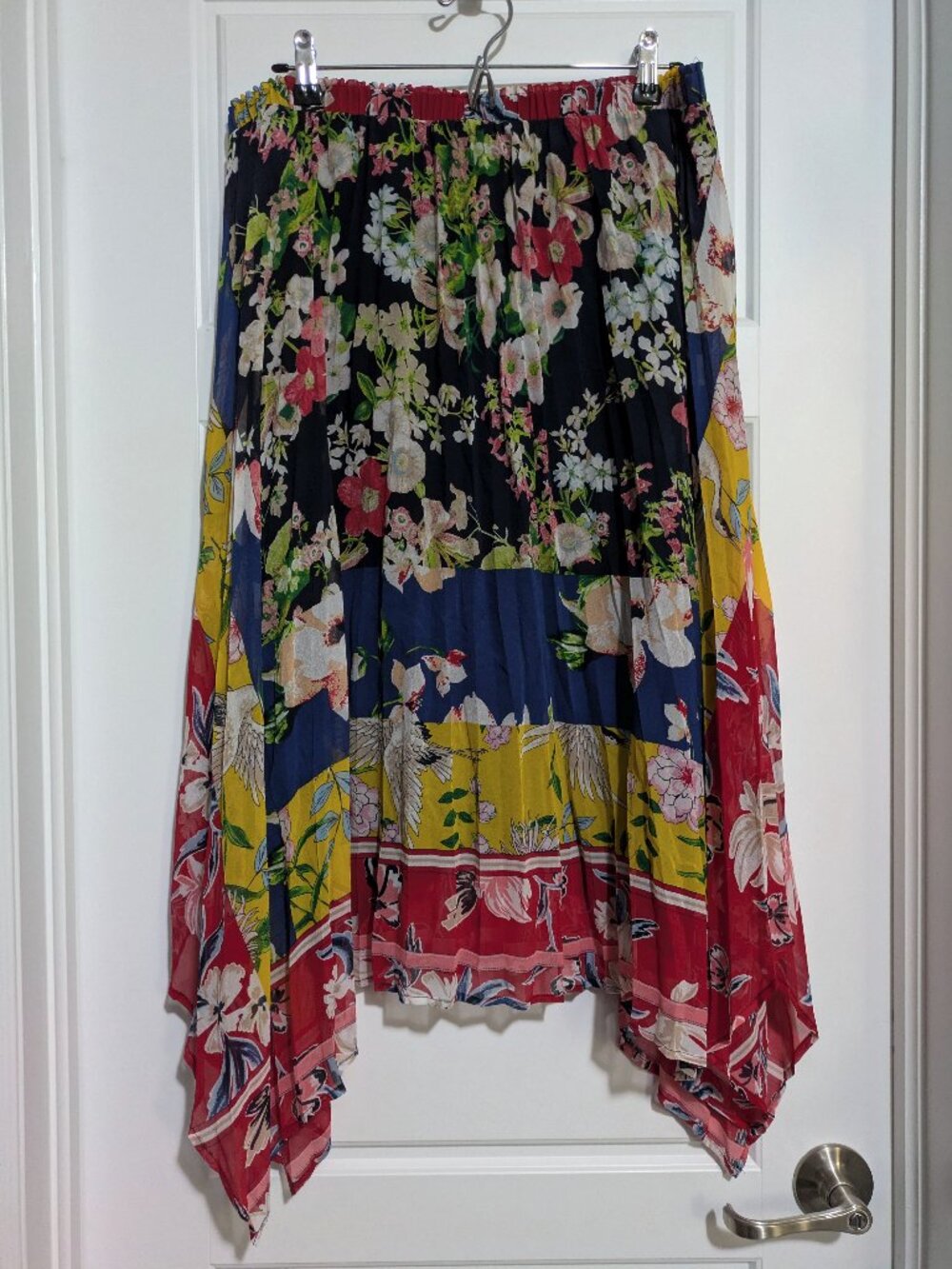 Anthropologie Handkerchief Pleated Rainbow Patchwork Print Skirt (XL)